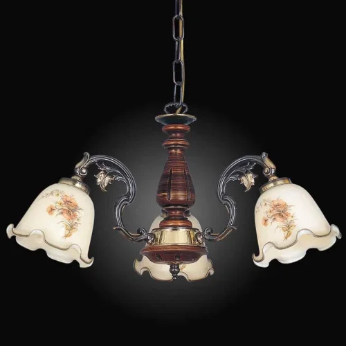 Люстра подвесная  L 965/3 DEC Reccagni Angelo бежевая на 3 лампы, основание коричневое бронзовое в стиле классический кантри выдувное фото 2