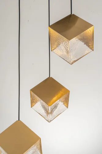 Светильник подвесной Kanai E 1.P2 S Arti Lampadari прозрачный золотой 3 лампы, основание золотое в стиле современный арт-деко каскад фото 2