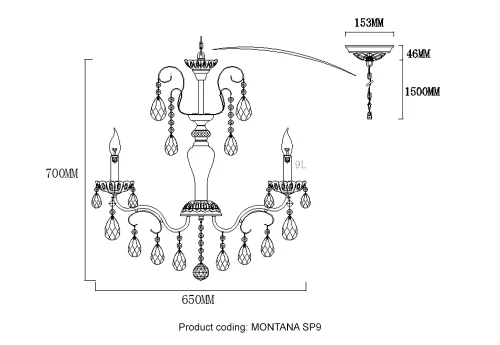 Люстра подвесная MONTANA SP9 Crystal Lux без плафона на 9 ламп, основание золотое в стиле классический  фото 3