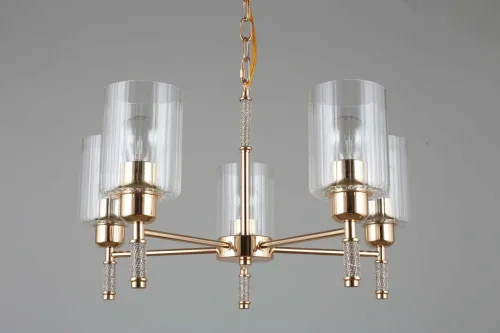 Люстра подвесная Dronero OML-66513-05 Omnilux прозрачная на 5 ламп, основание золотое в стиле современный  фото 3