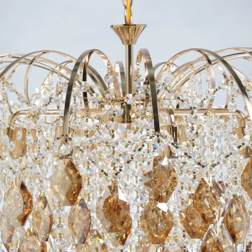 Люстра подвесная Бриз 111014608 DeMarkt прозрачная янтарная на 8 ламп, основание золотое в стиле классический  фото 8