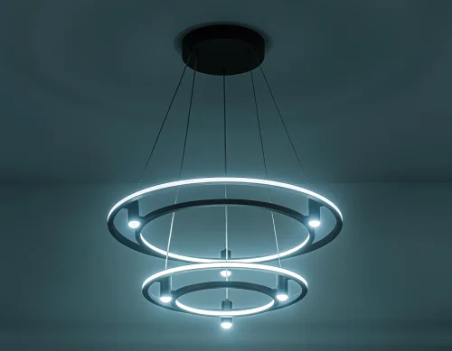 Люстра подвесная LED FL5544 Ambrella light чёрная на 1 лампа, основание чёрное в стиле современный хай-тек кольца фото 5