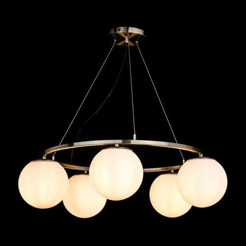 Люстра подвесная Оливия 306014505 DeMarkt белая на 5 ламп, основание бронзовое в стиле современный шар фото 2