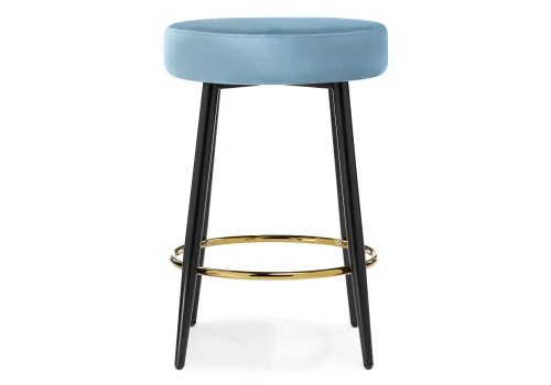 Барный стул Plato blue 15738 Woodville, голубой/велюр, ножки/металл/чёрный, размеры - ***** фото 3