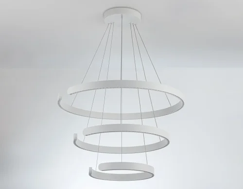 Люстра подвесная LED FL5887 Ambrella light белая на 1 лампа, основание белое в стиле современный хай-тек кольца фото 6