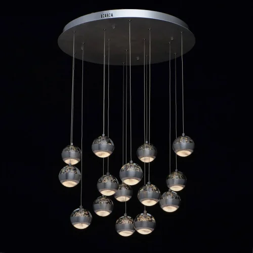 Светильник подвесной LED с пультом Капелия 730010315 MW-Light серебряный 15 ламп, основание серебряное в стиле современный каскад шар фото 2