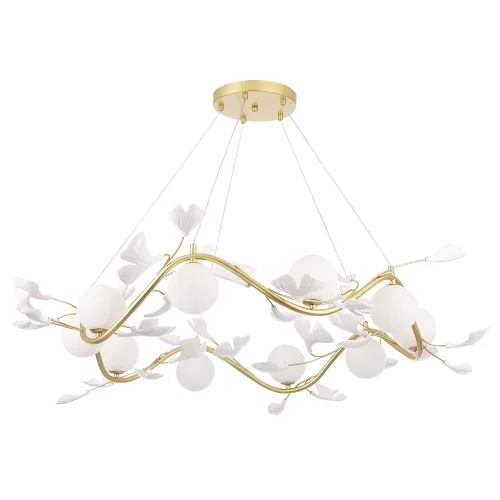 Люстра подвесная COLIBRI SP10 GOLD Crystal Lux белая на 10 ламп, основание золотое в стиле флористика шар фото 3