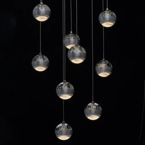 Светильник подвесной LED с пультом Капелия 730010209 MW-Light серебряный 9 ламп, основание серебряное в стиле современный каскад шар фото 3