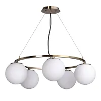 Люстра подвесная Оливия 306014505 DeMarkt белая на 5 ламп, основание бронзовое в стиле современный шар