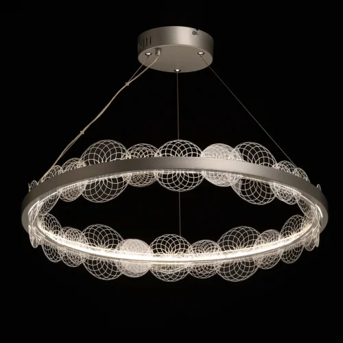 Люстра подвесная LED с пультом Платлинг 661018901 DeMarkt прозрачная на 1 лампа, основание серебряное в стиле хай-тек кольца с пультом фото 2