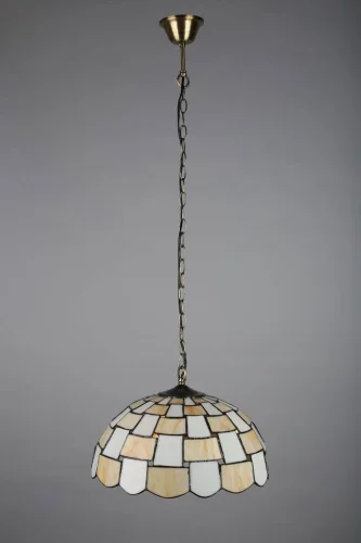Люстра подвесная Shanklin OML-80103-03 Omnilux бежевая на 3 лампы, основание бронзовое в стиле тиффани орнамент фото 3