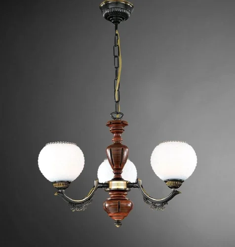 Люстра подвесная  L 8660/3 Reccagni Angelo белая на 3 лампы, основание коричневое бронзовое в стиле классический кантри 