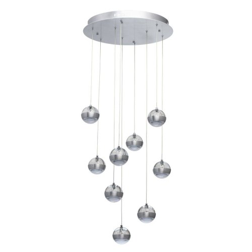Светильник подвесной LED с пультом Капелия 730010209 MW-Light серебряный 9 ламп, основание серебряное в стиле современный каскад шар