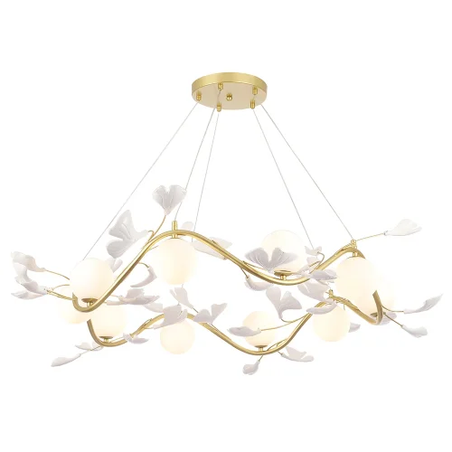 Люстра подвесная COLIBRI SP10 GOLD Crystal Lux белая на 10 ламп, основание золотое в стиле флористика шар фото 4