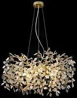 Люстра подвесная 184-403-08 Velante прозрачная на 8 ламп, основание матовое золото в стиле флористика современный ветви