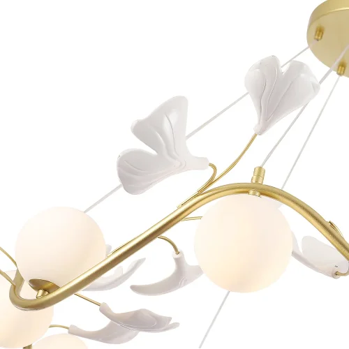 Люстра подвесная COLIBRI SP10 GOLD Crystal Lux белая на 10 ламп, основание золотое в стиле флористика шар фото 5